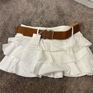 Emory Park White Ruffle Skorts with Brown Belt